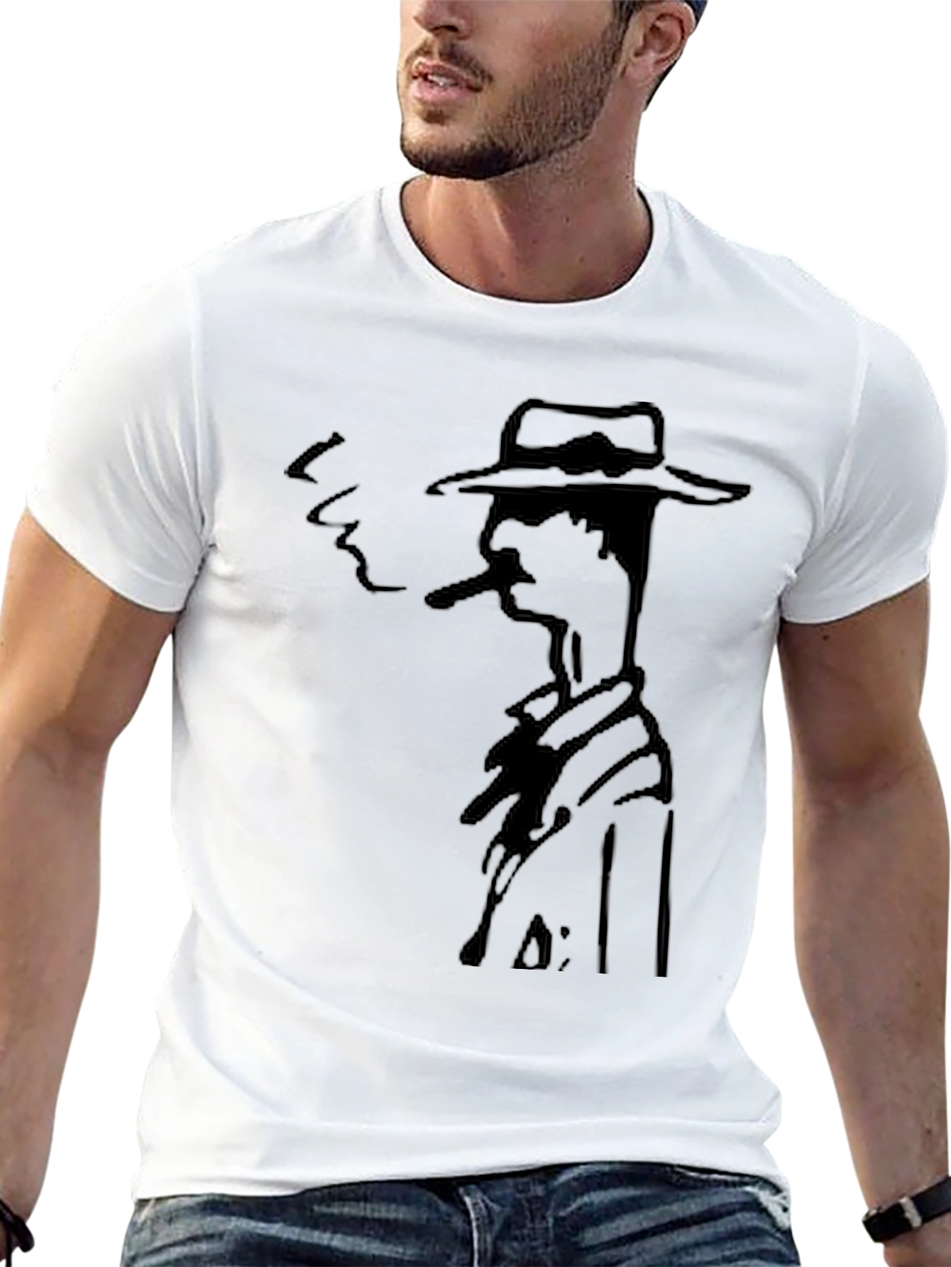 Smoking Man Graphic Tee - Black Cotton T-Shirt
