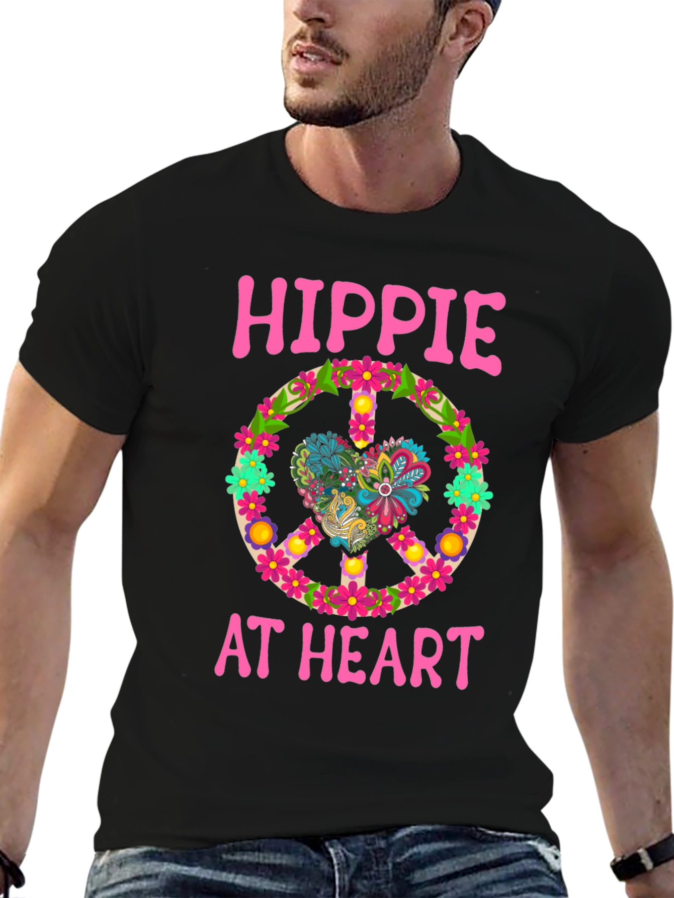 Hippie At Heart T-Shirt - Peace Sign Graphic Tee