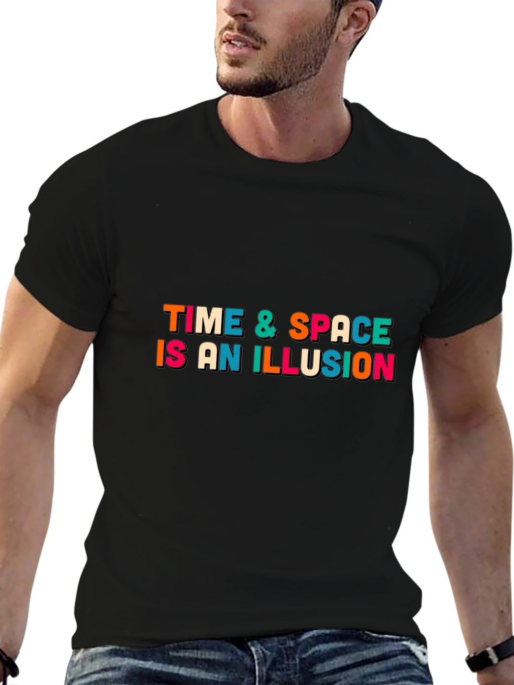 Time & Space Illusion T-Shirt -  Black Casual Tee