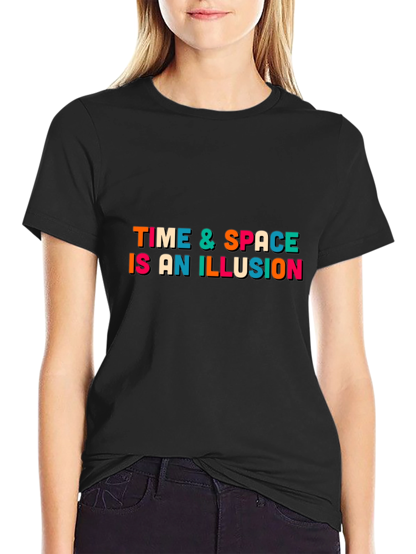 Time & Space Illusion T-Shirt -  Black Casual Tee