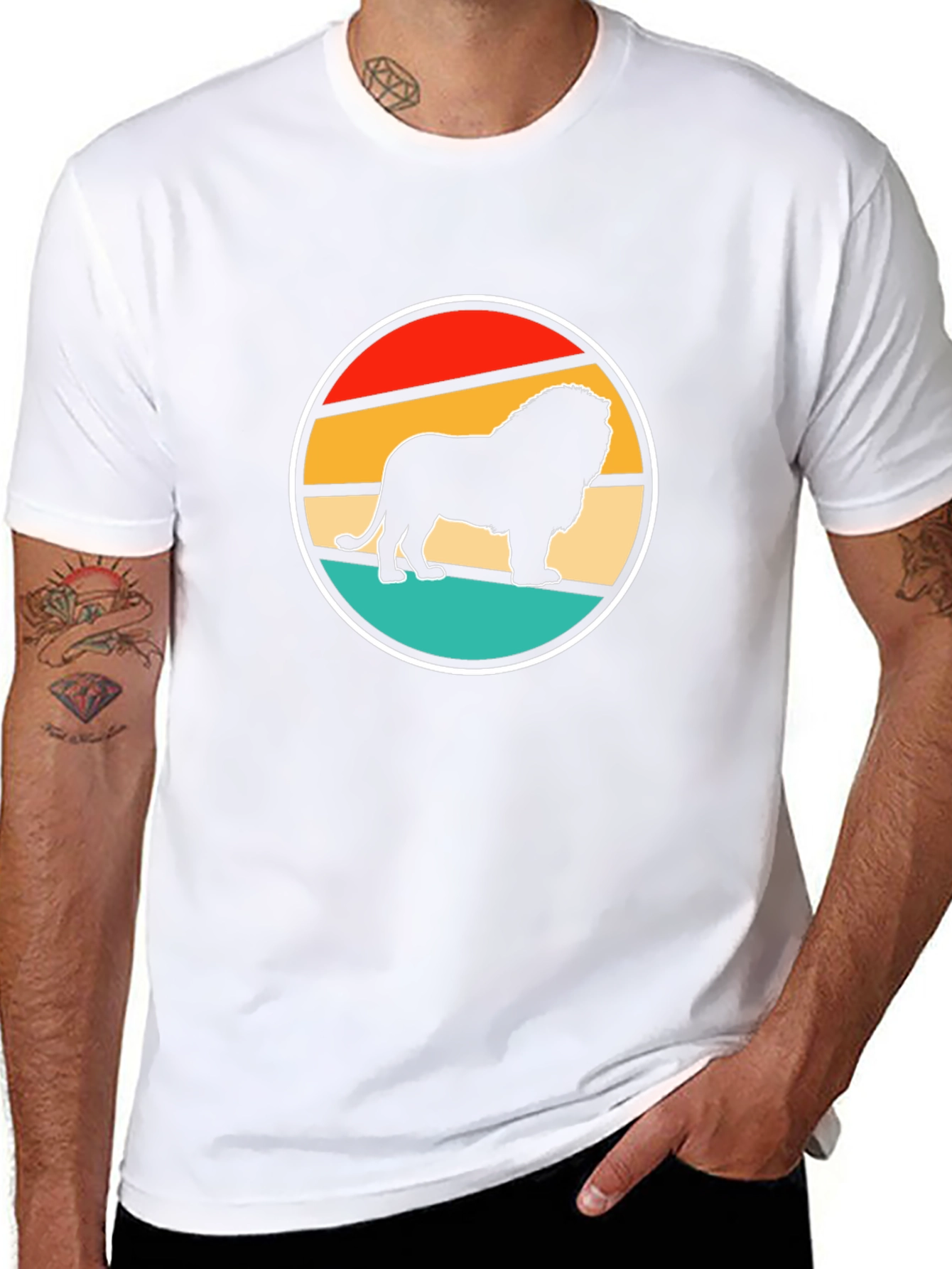 Lion Sunset Graphic Tee - Cool Retro Design