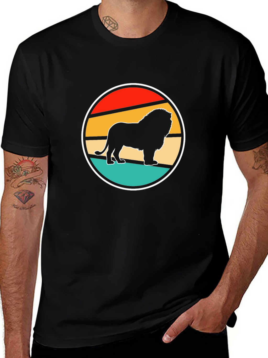 Lion Sunset Graphic Tee - Cool Retro Design