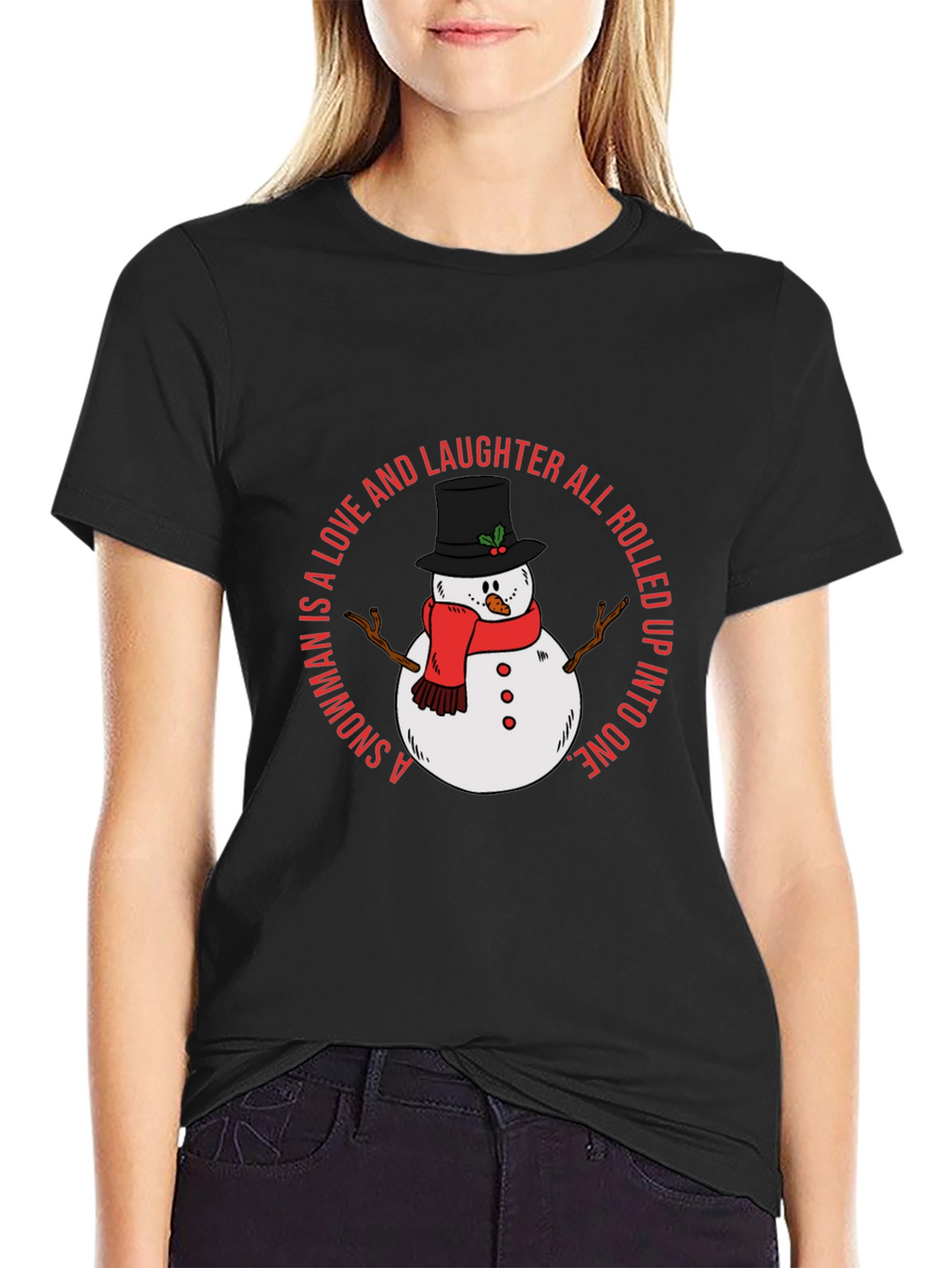 Snowman Love and Laughter Black T-Shirt