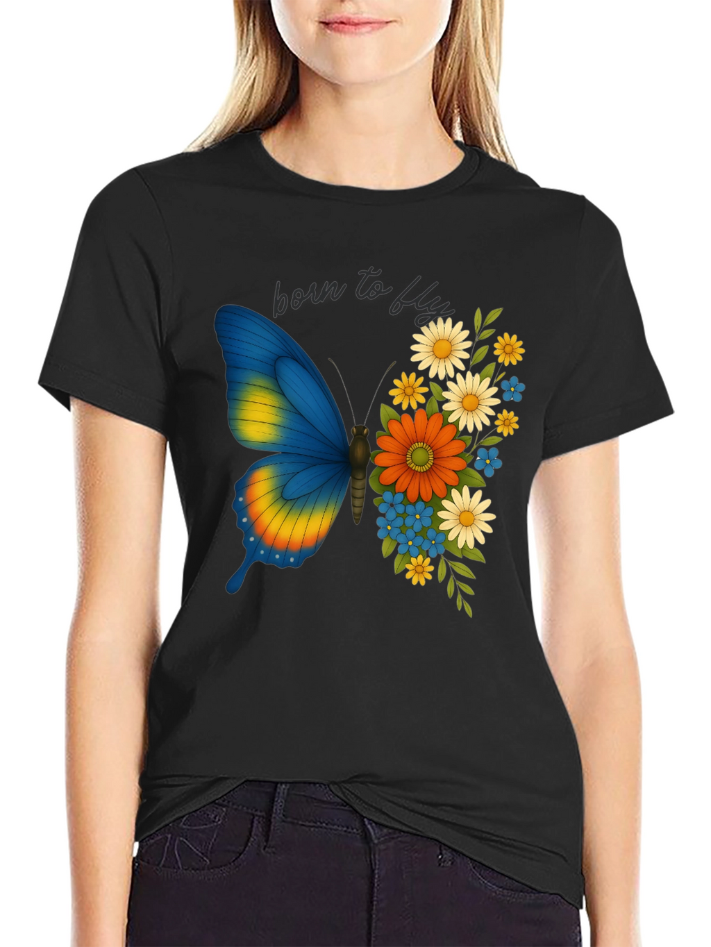 Born to Fly Butterfly Floral Graphic T-Shirt