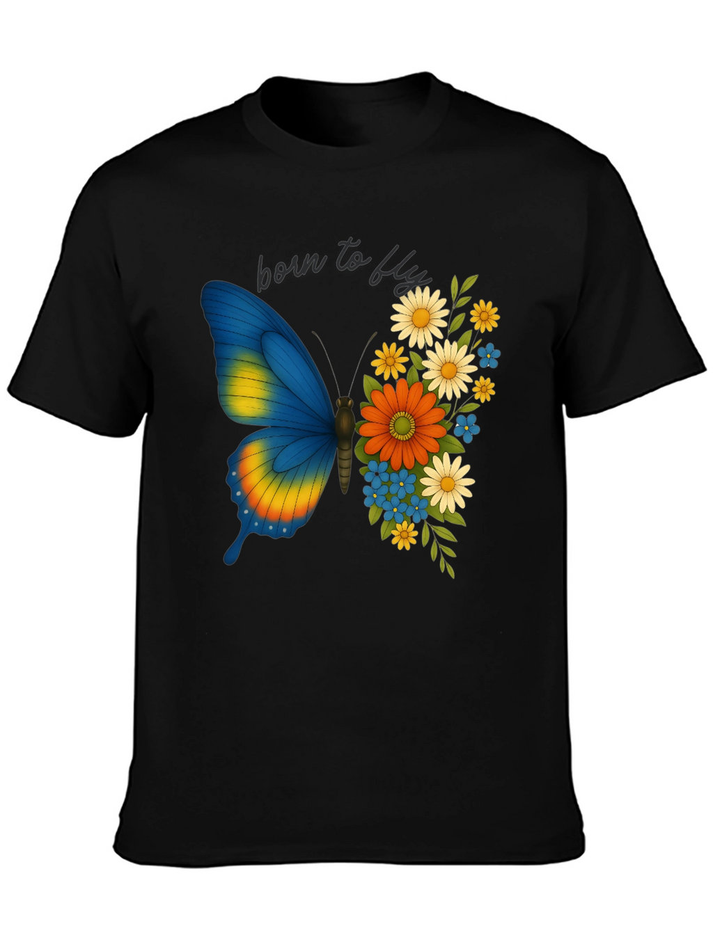 Born to Fly Butterfly Floral Graphic T-Shirt