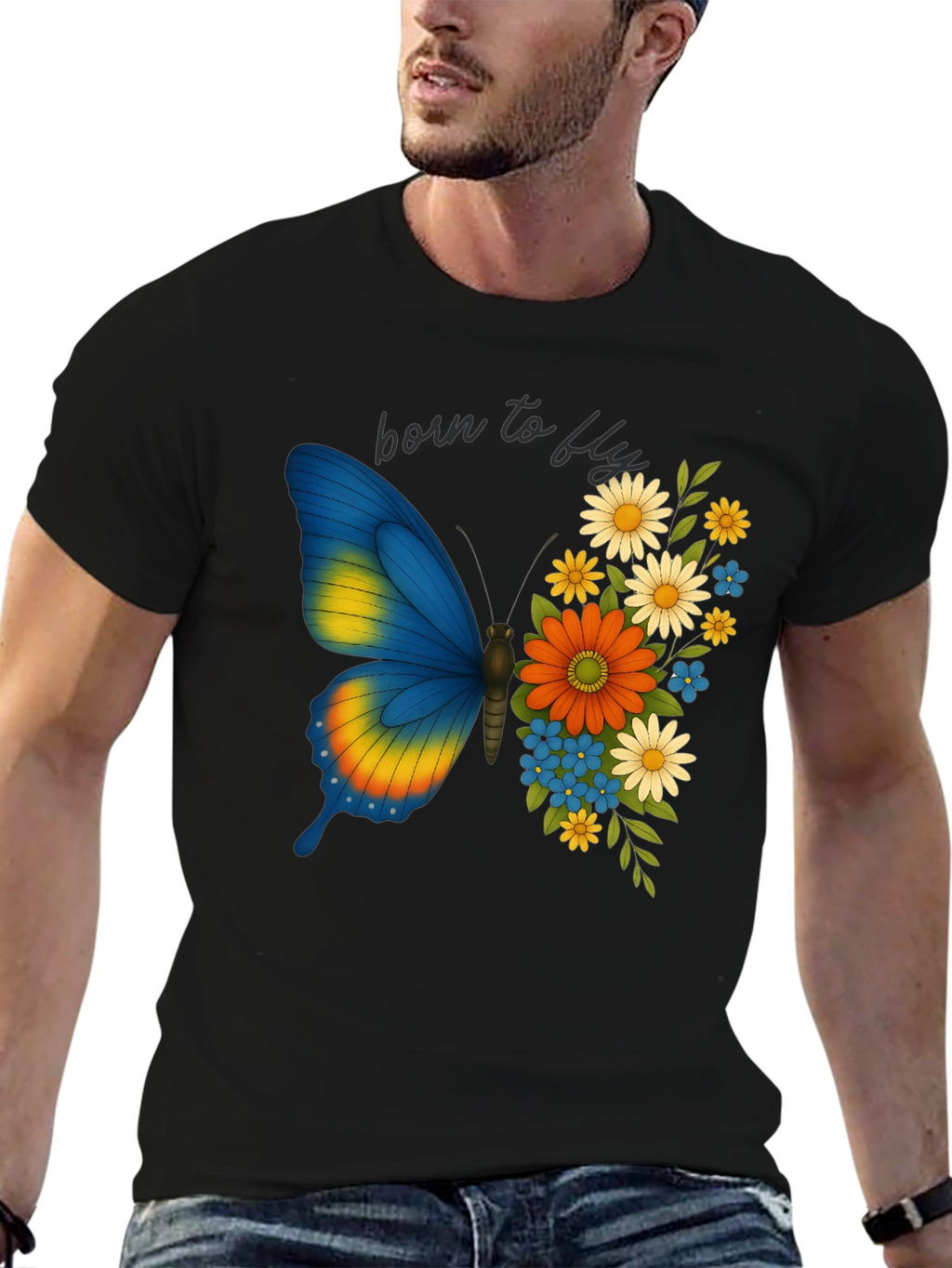 Born to Fly Butterfly Floral Graphic T-Shirt