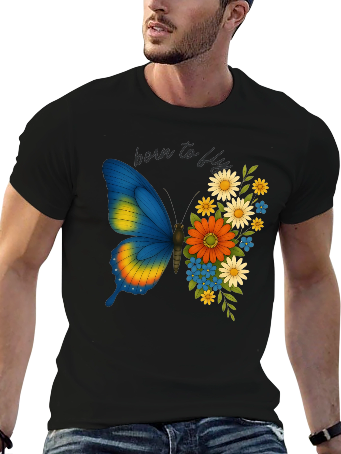 Born to Fly Butterfly Floral Graphic T-Shirt