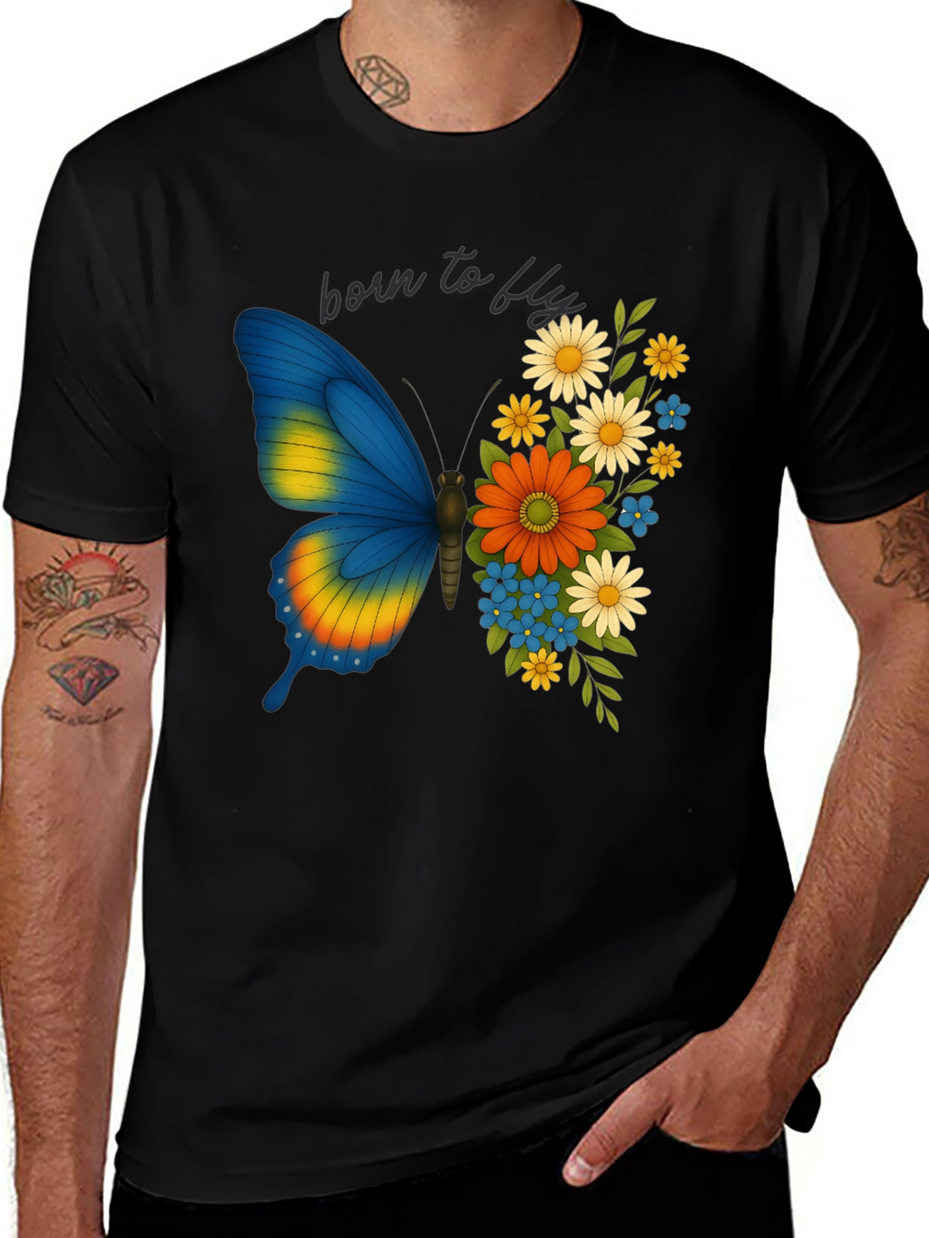Born to Fly Butterfly Floral Graphic T-Shirt