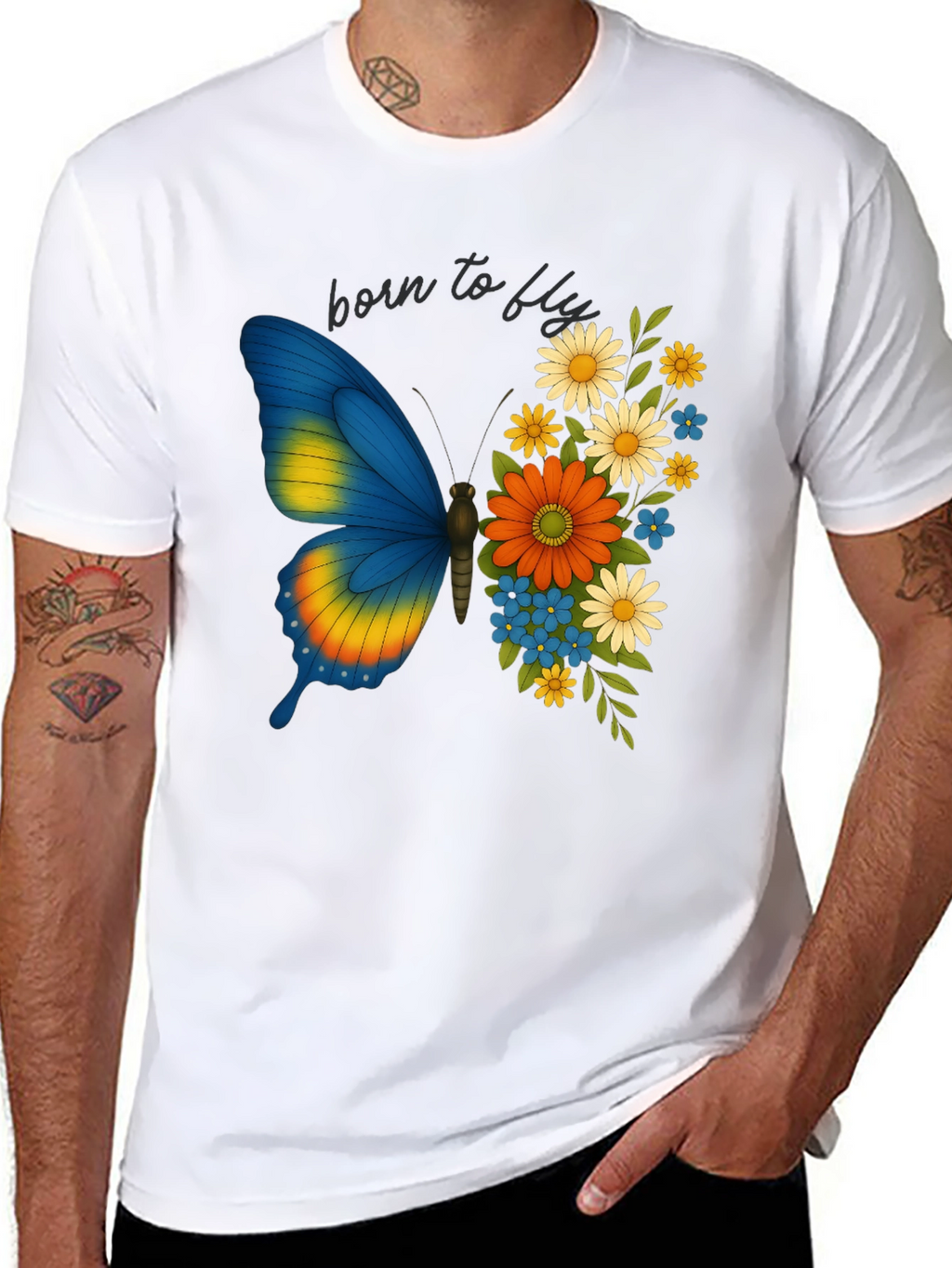 Born to Fly Butterfly Floral Graphic T-Shirt
