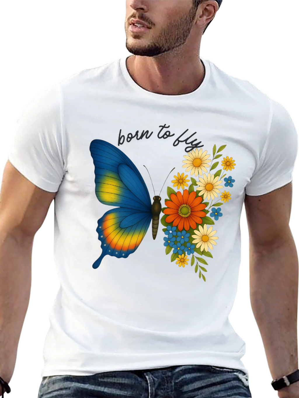 Born to Fly Butterfly Floral Graphic T-Shirt