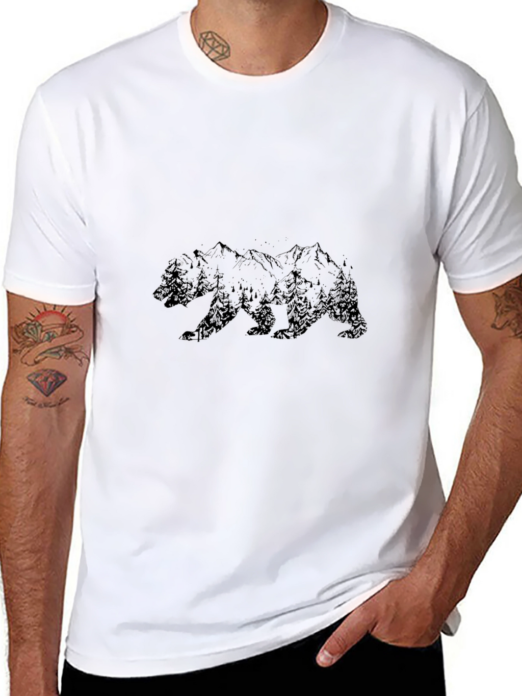 Mens Black Bear Mountain Graphic T-Shirt