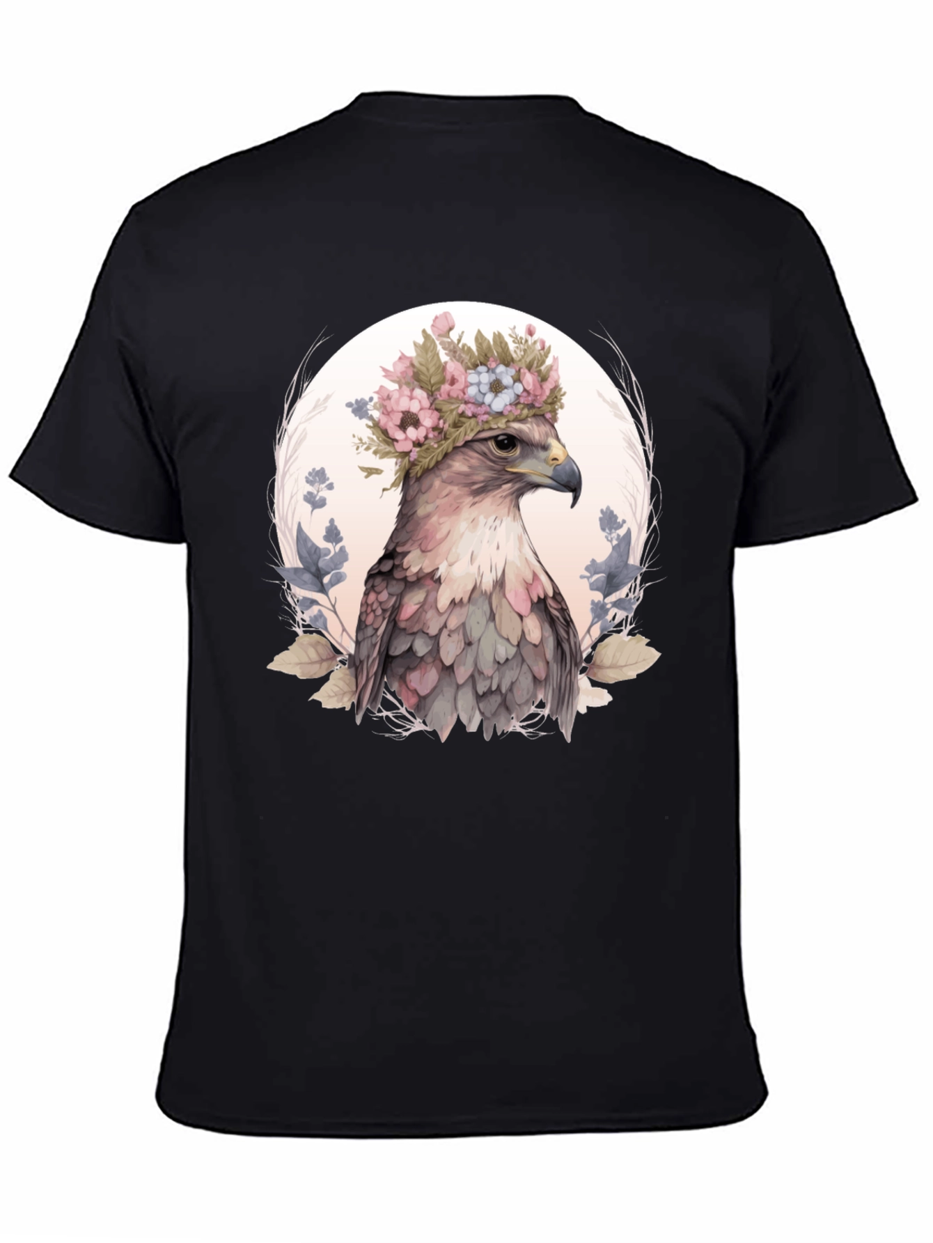 Floral Eagle Graphic Tee - Black Cotton Blend Shirt
