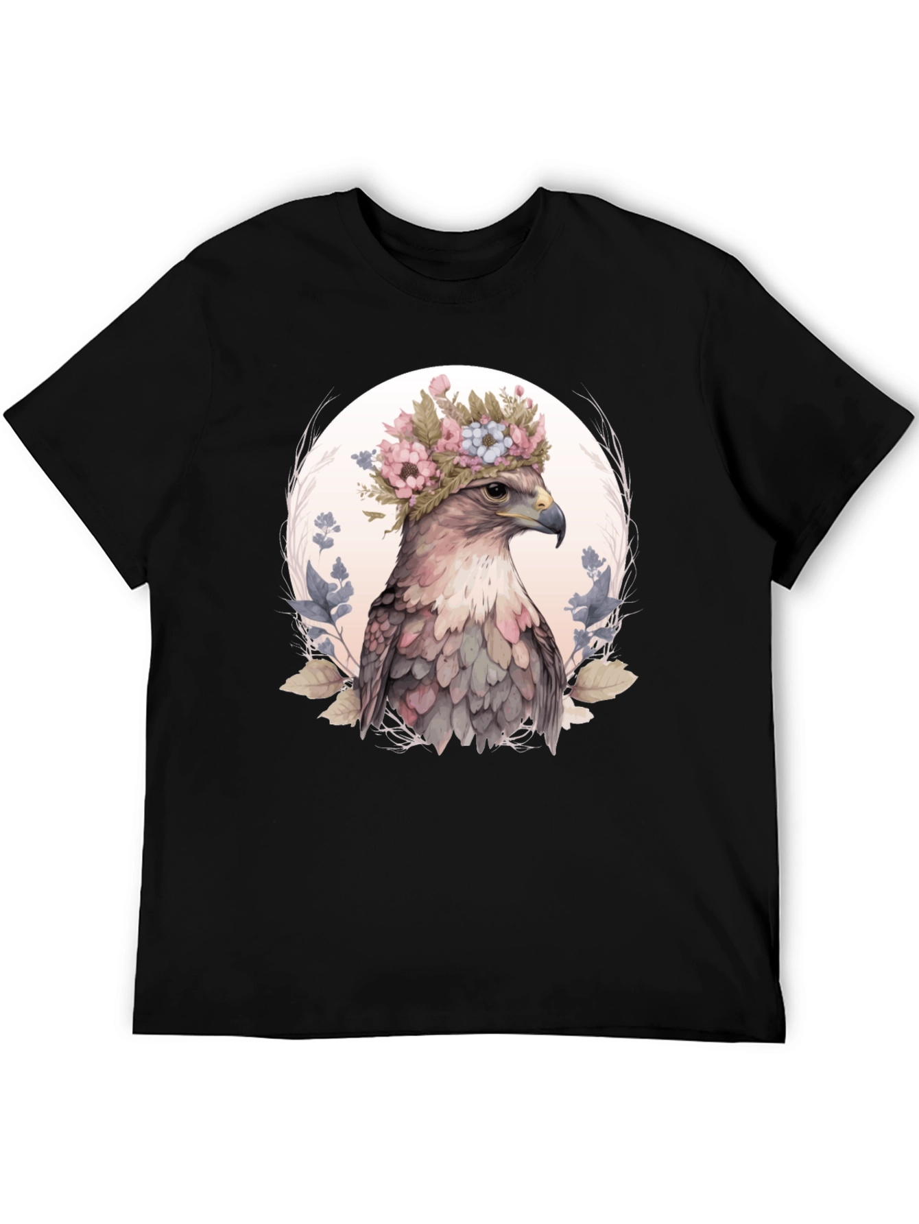 Floral Eagle Graphic Tee - Black Cotton Blend Shirt