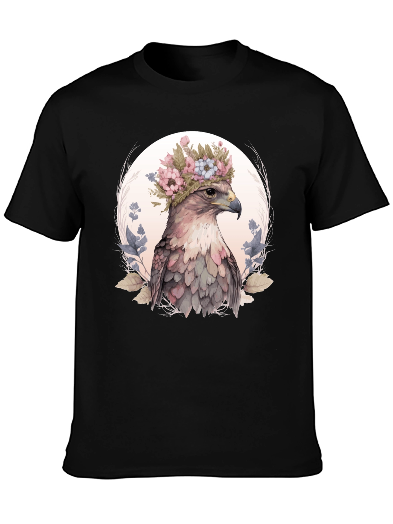 Floral Eagle Graphic Tee - Black Cotton Blend Shirt
