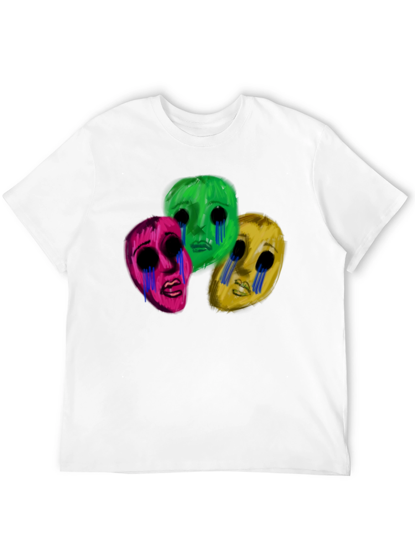 Mens Black T-Shirt with Three Crying Faces