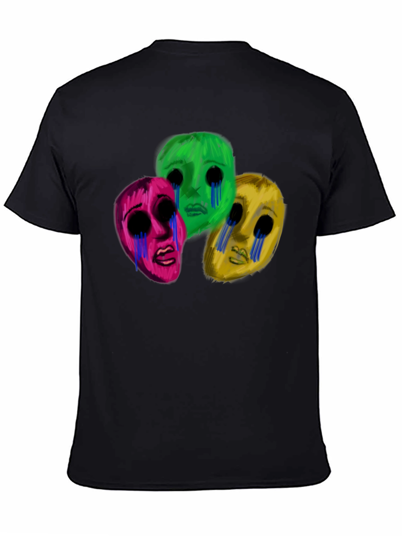 Mens Black T-Shirt with Three Crying Faces