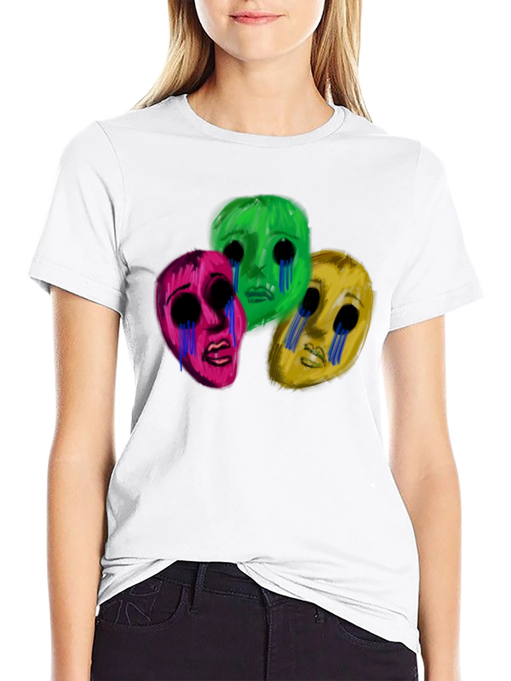 Mens Black T-Shirt with Three Crying Faces