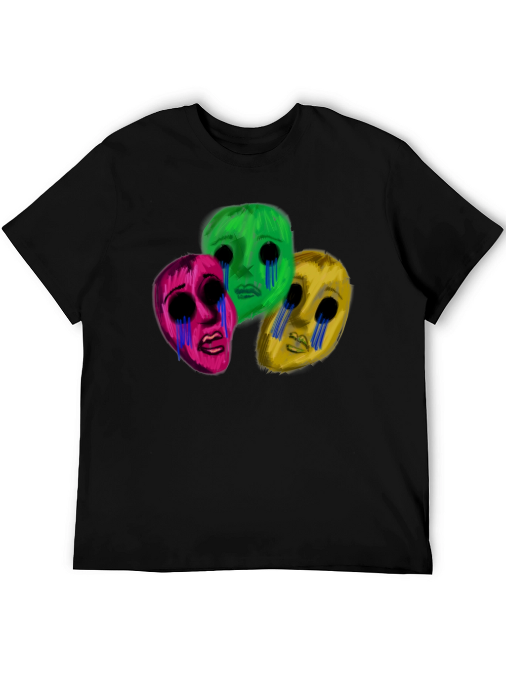 Mens Black T-Shirt with Three Crying Faces