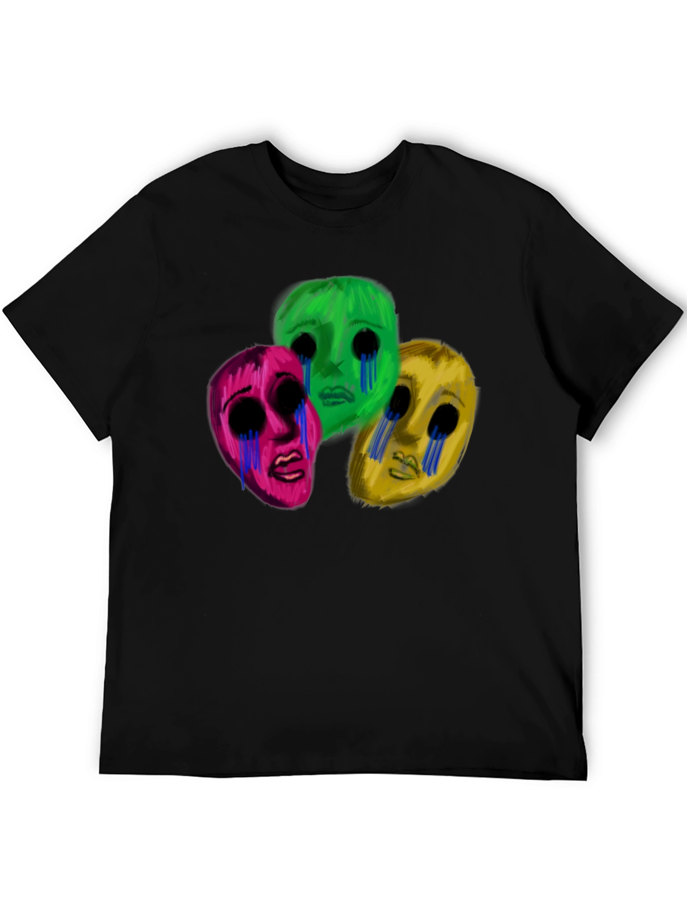 Mens Black T-Shirt with Three Crying Faces