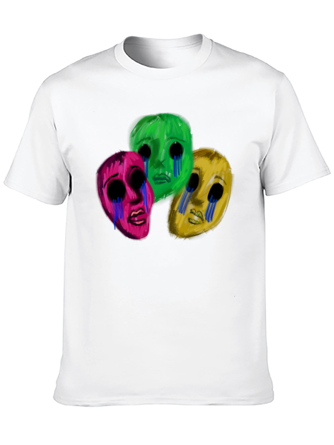 Mens Black T-Shirt with Three Crying Faces