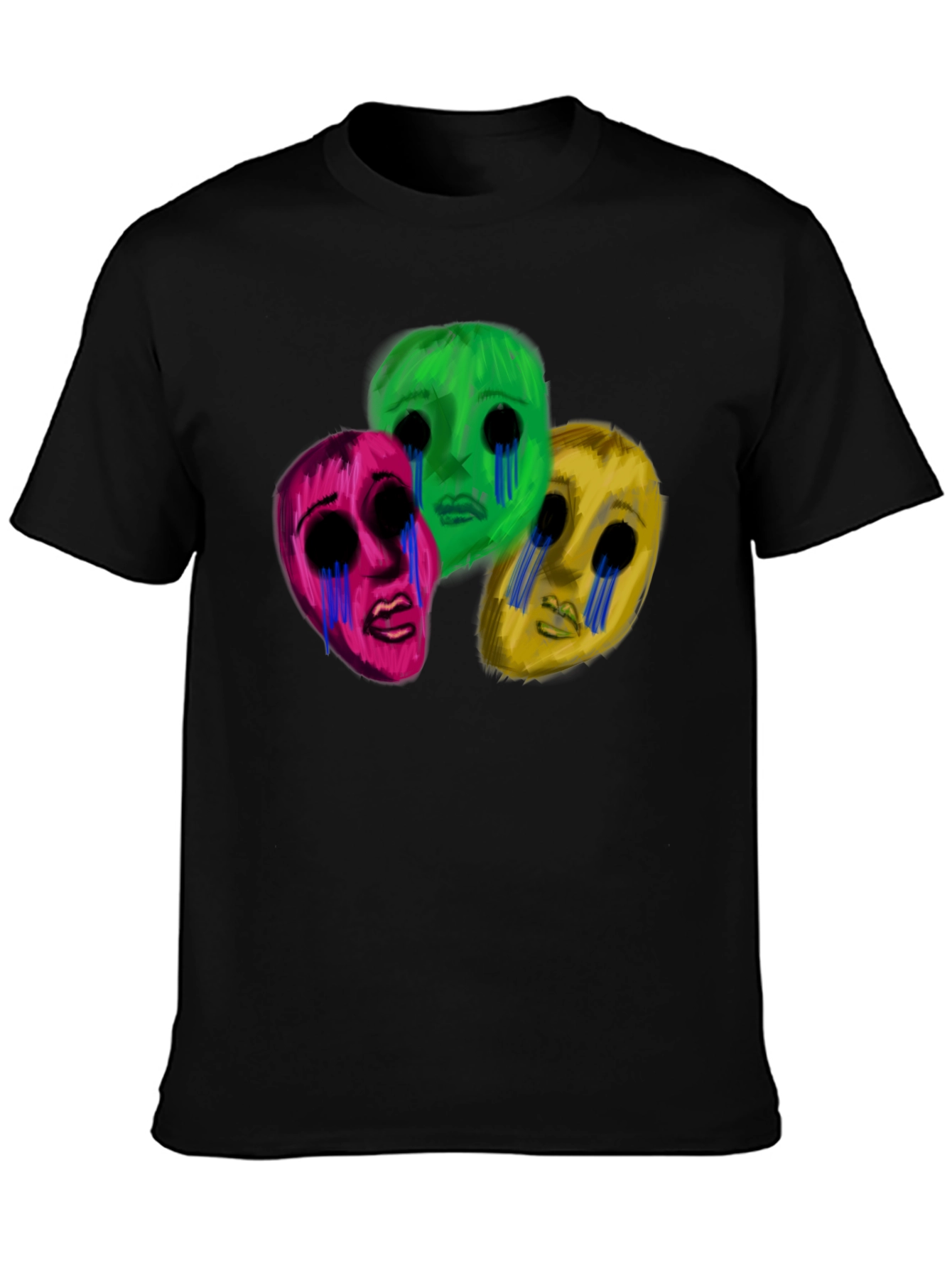 Mens Black T-Shirt with Three Crying Faces