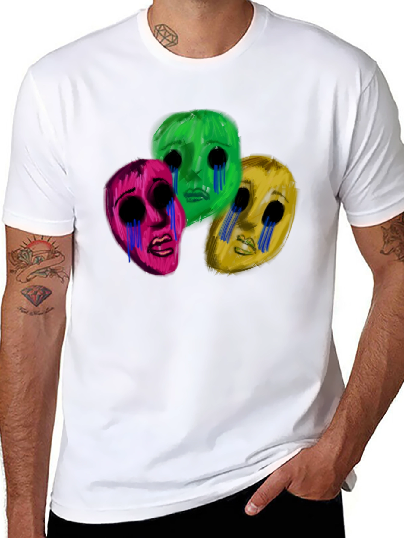 Mens Black T-Shirt with Three Crying Faces