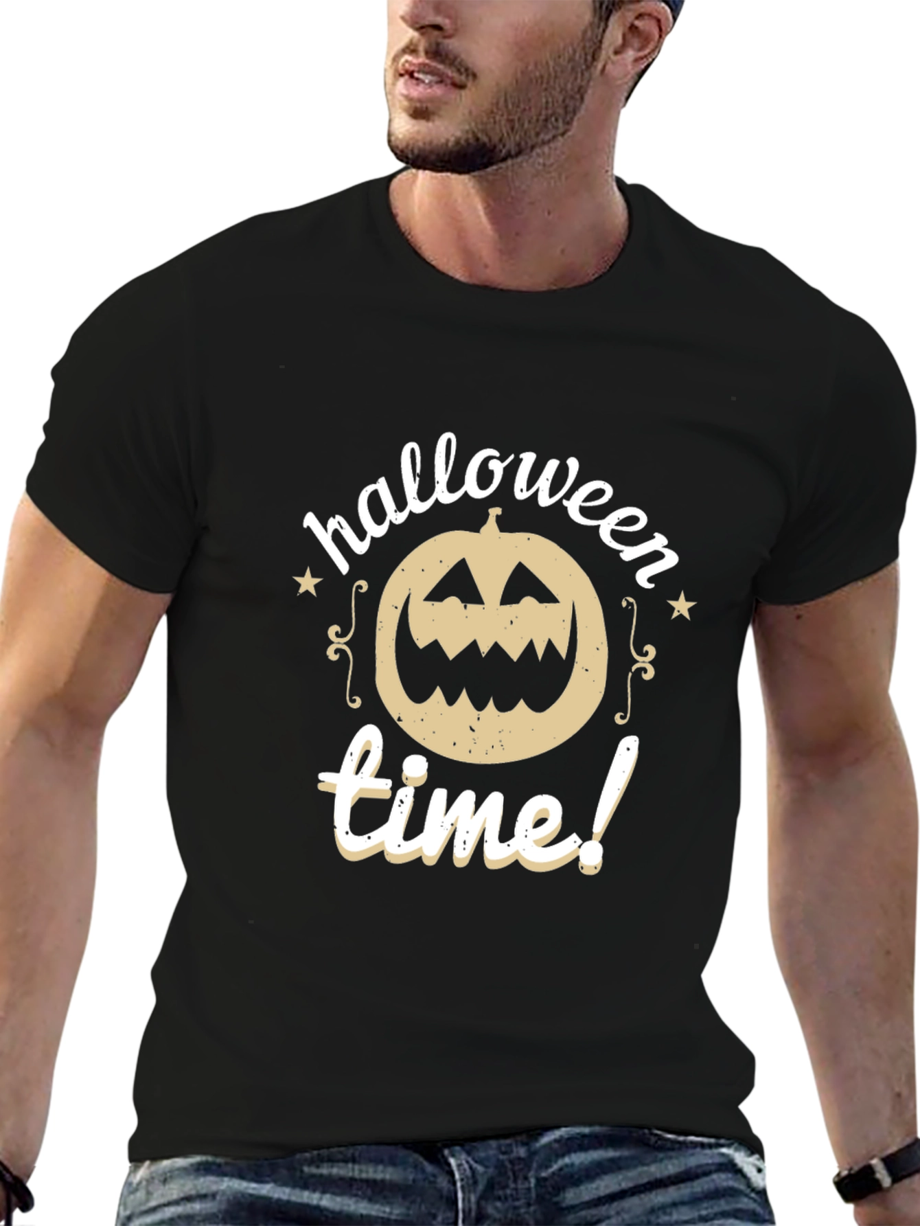 Halloween Time Black T-Shirt Pumpkin Design