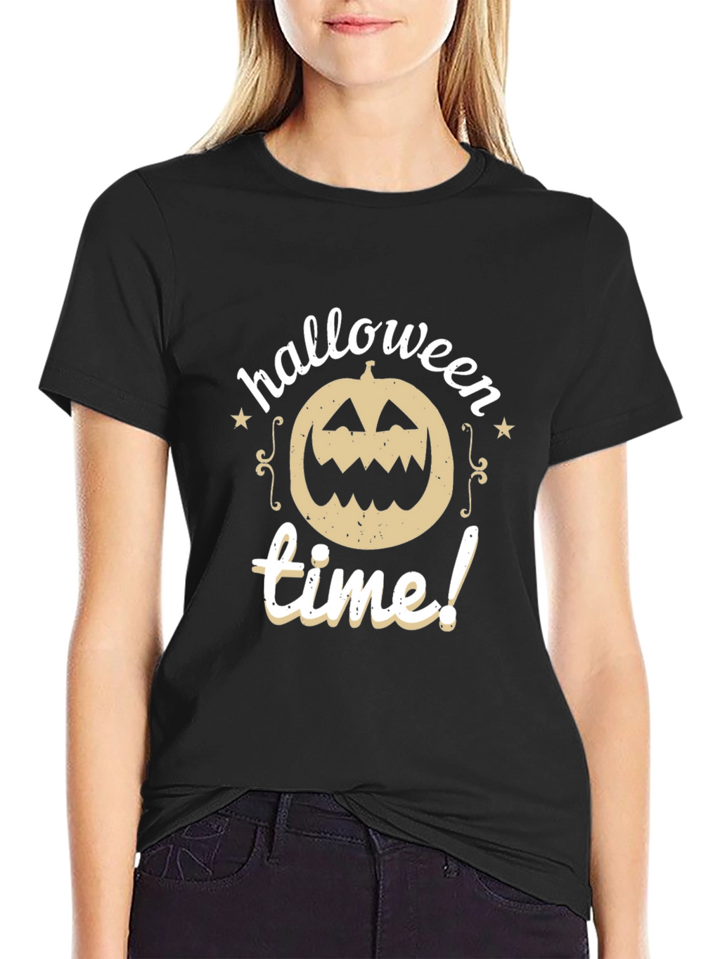 Halloween Time Black T-Shirt Pumpkin Design