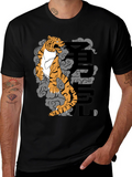 Black T-Shirt with Tiger and Japanese Character Design