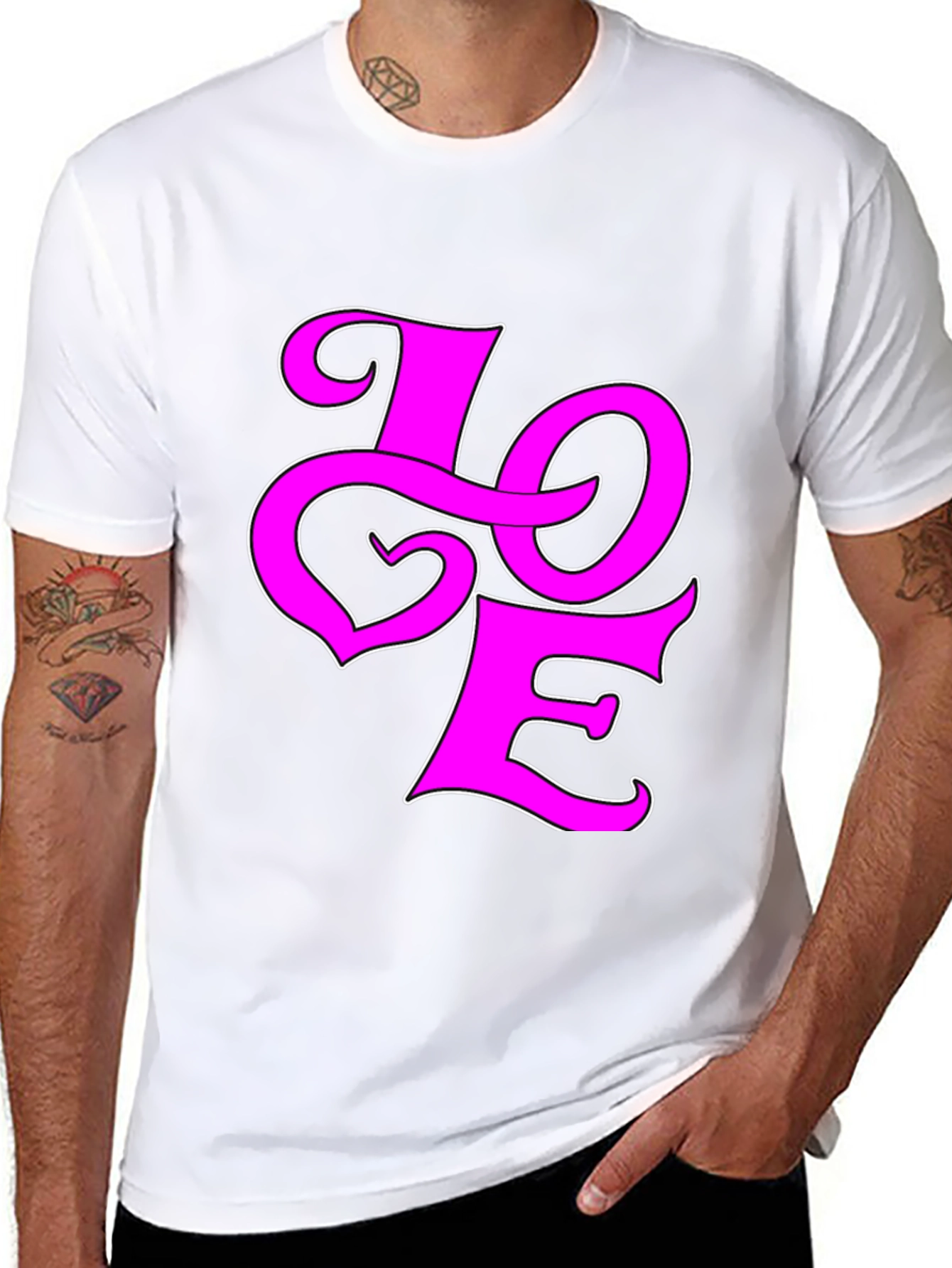 Love Graphic Tee - Pink on Black Cotton Shirt
