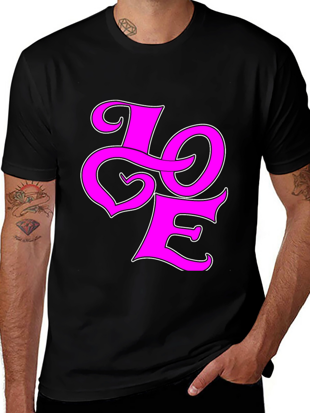 Love Graphic Tee - Pink on Black Cotton Shirt