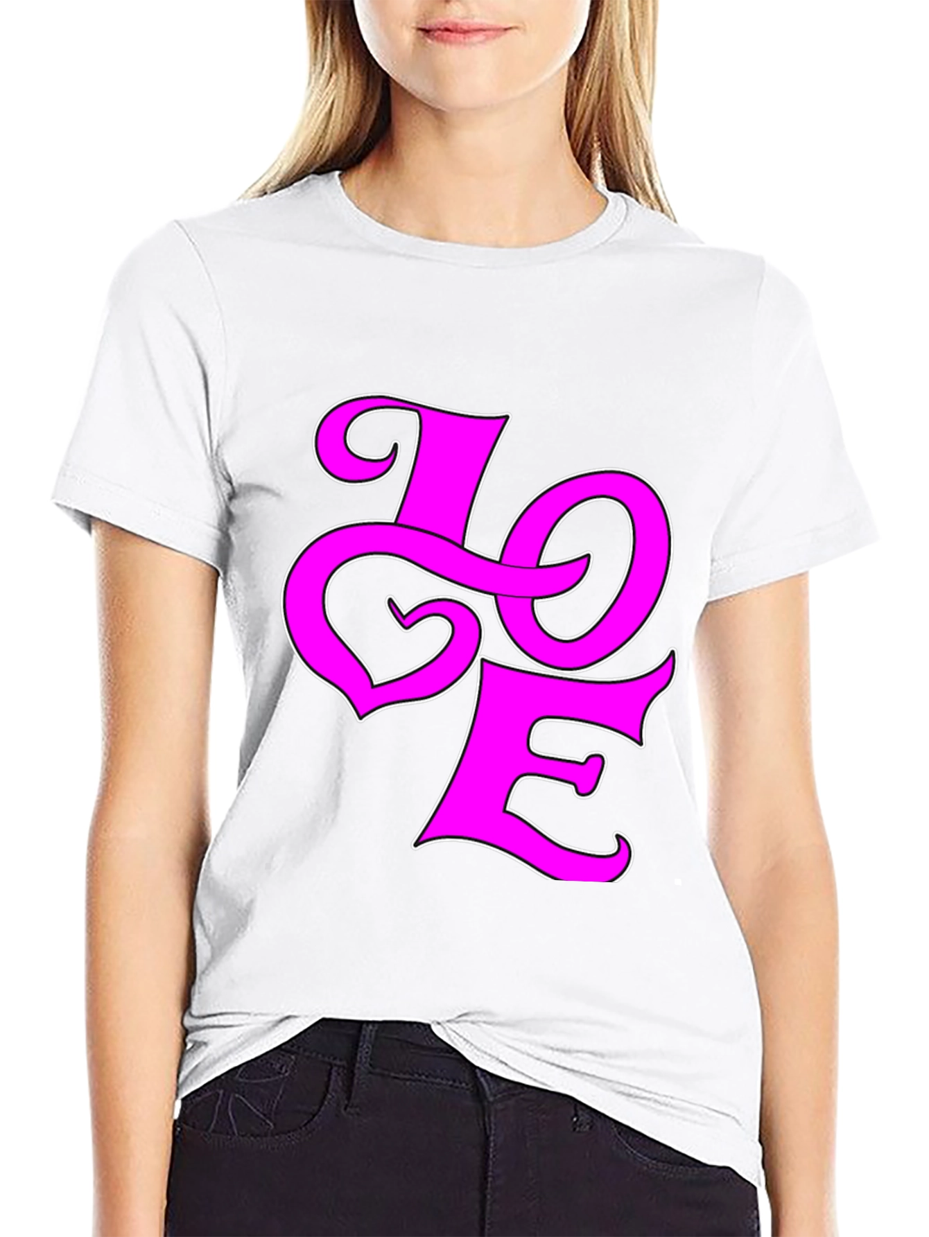 Love Graphic Tee - Pink on Black Cotton Shirt