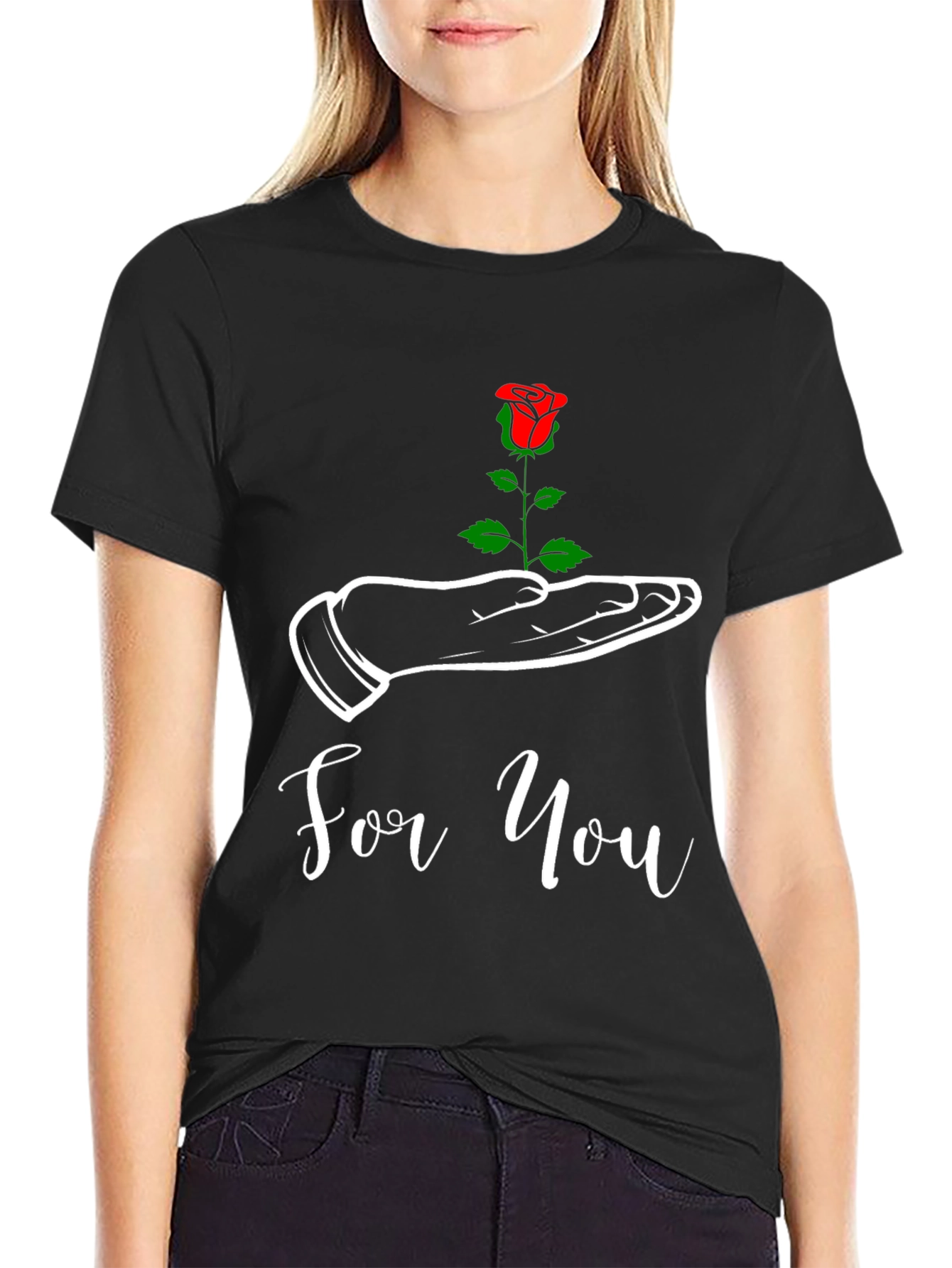 For You Rose Graphic Tee - Black