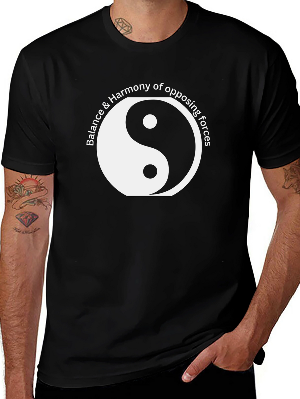 Yin Yang Balance Harmony Mens Black T-Shirt