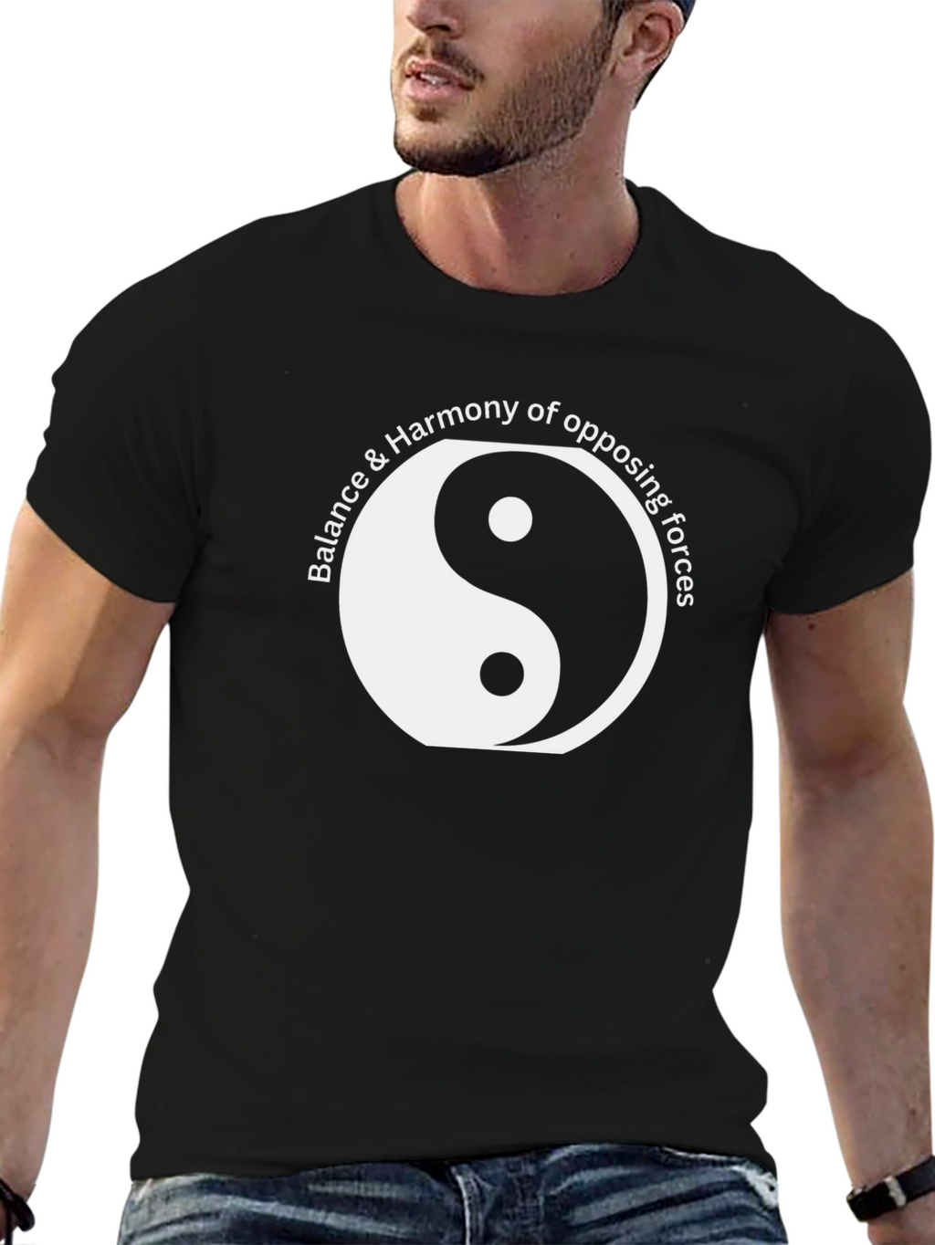 Yin Yang Balance Harmony Mens Black T-Shirt