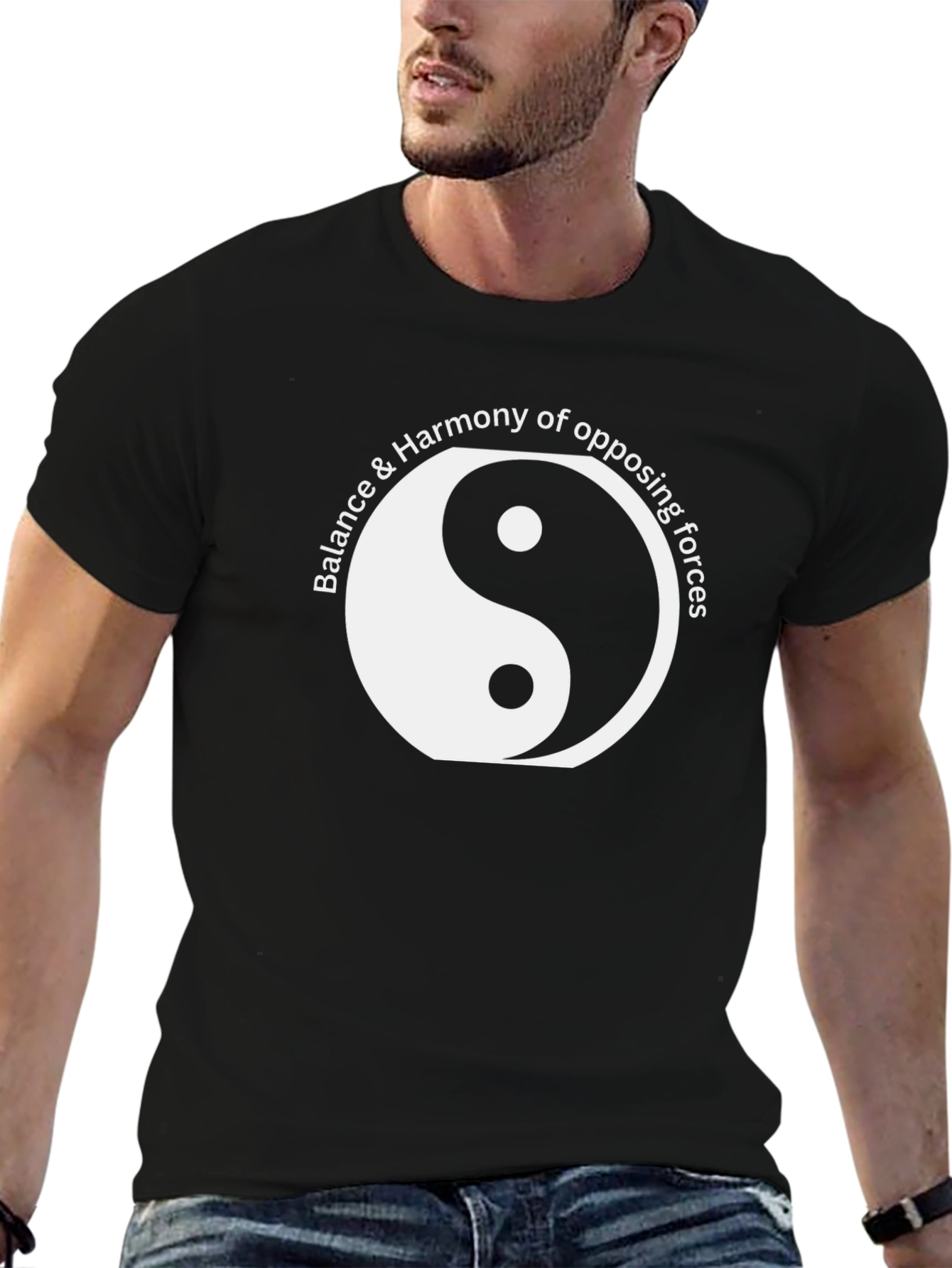 Yin Yang Balance Harmony Mens Black T-Shirt
