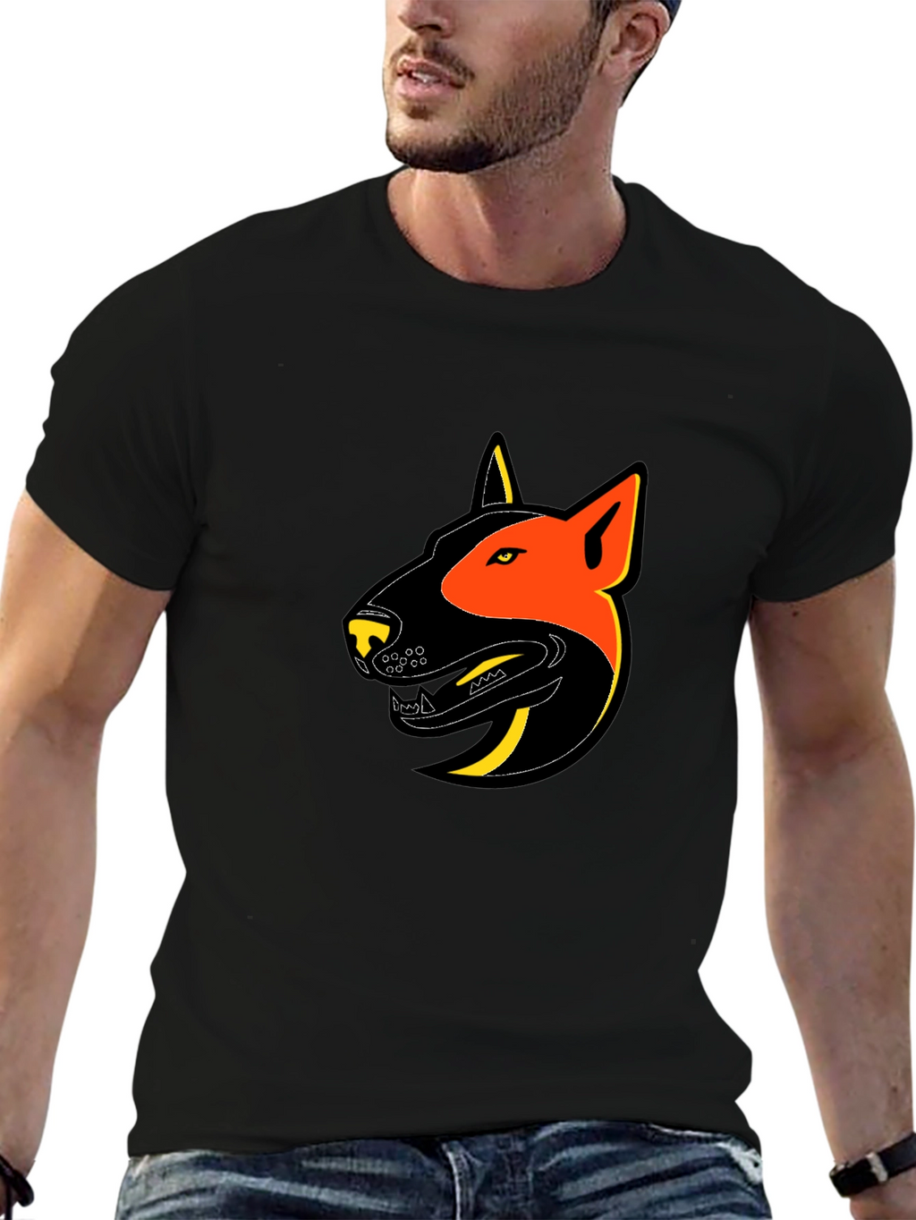 Black T-Shirt with Dog Graphic
