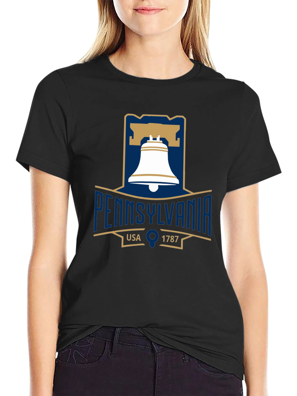 Pennsylvania Liberty Bell T-Shirt Black Cotton