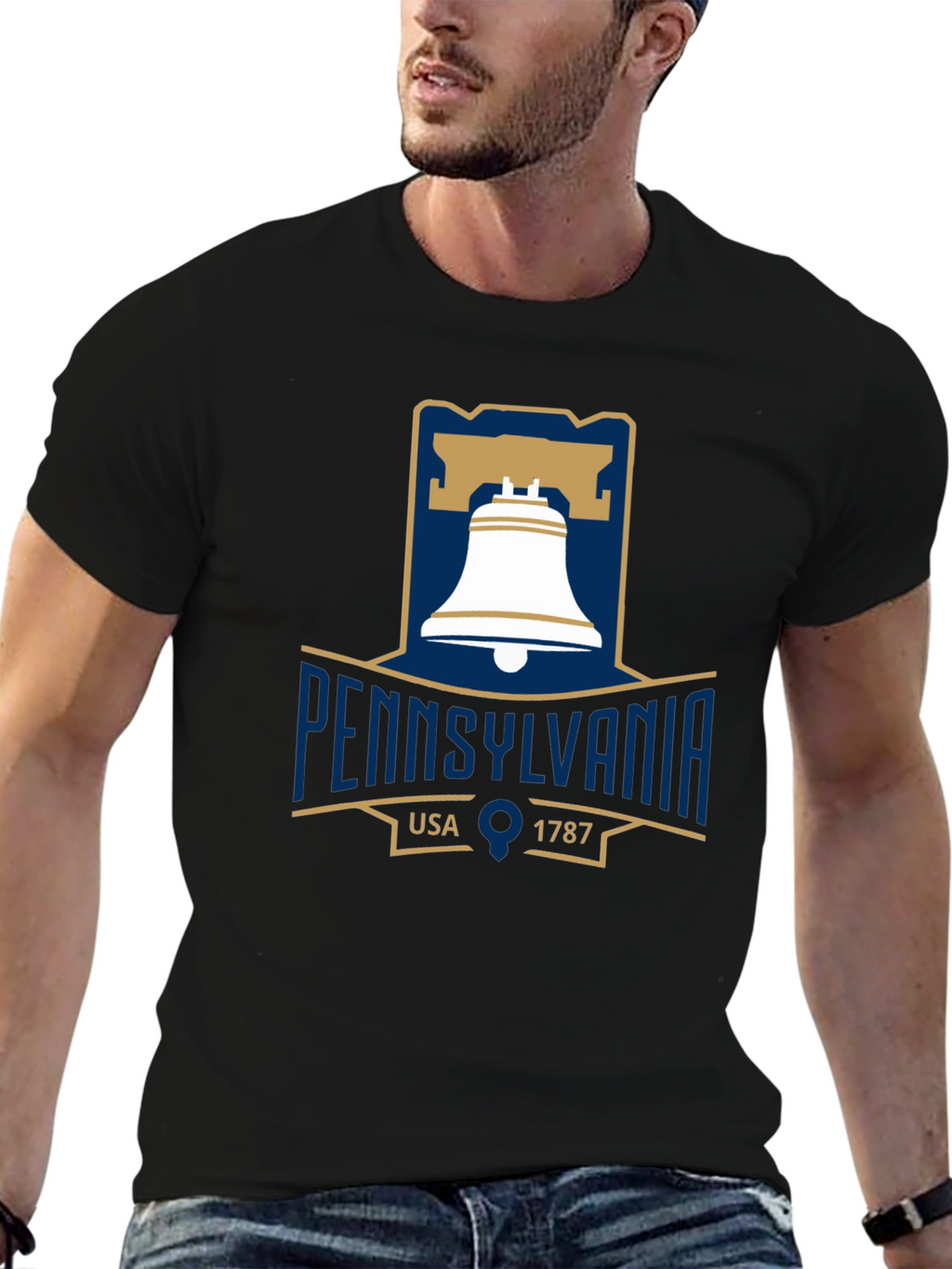 Pennsylvania Liberty Bell T-Shirt Black Cotton