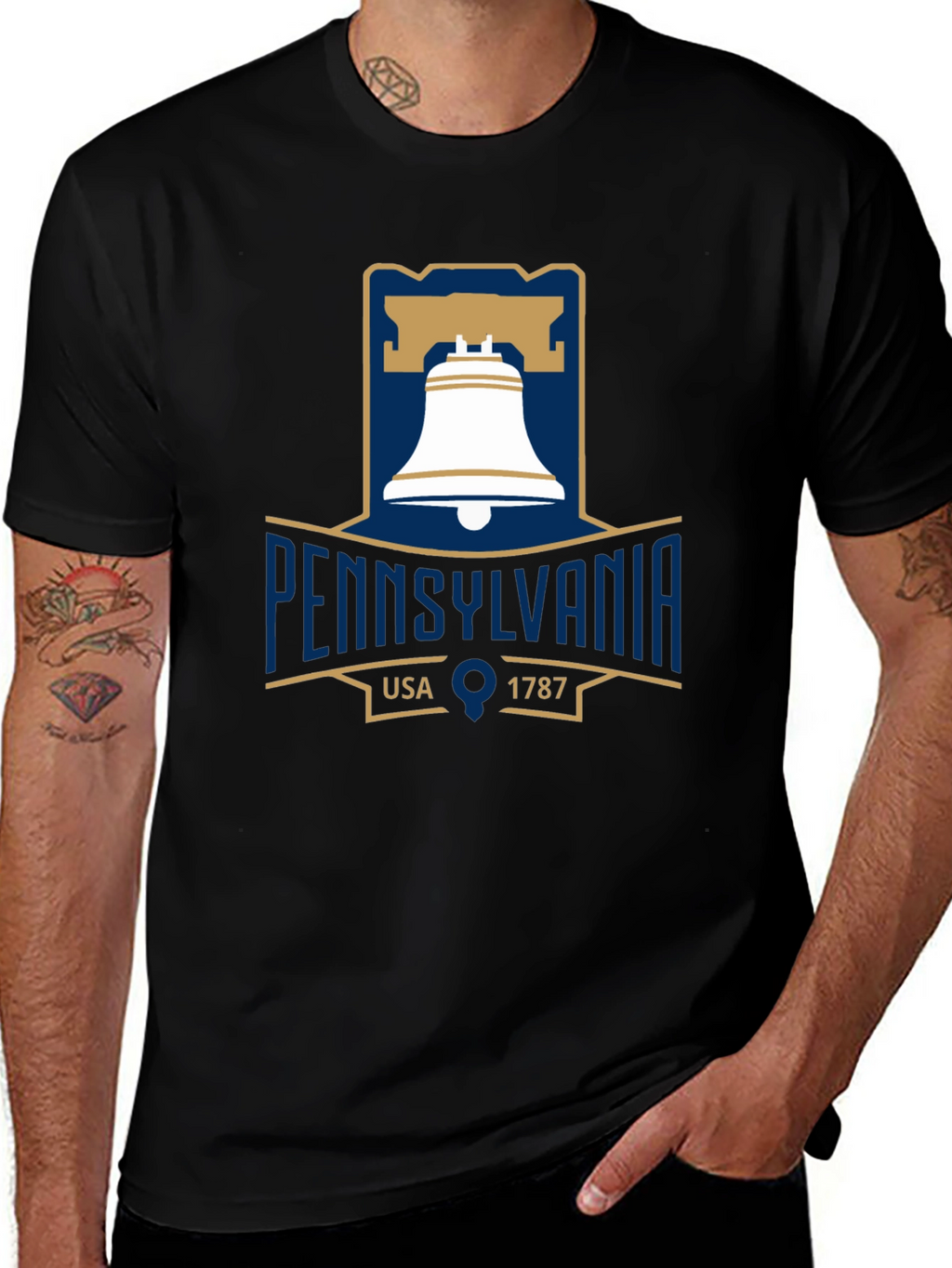 Pennsylvania Liberty Bell T-Shirt Black Cotton