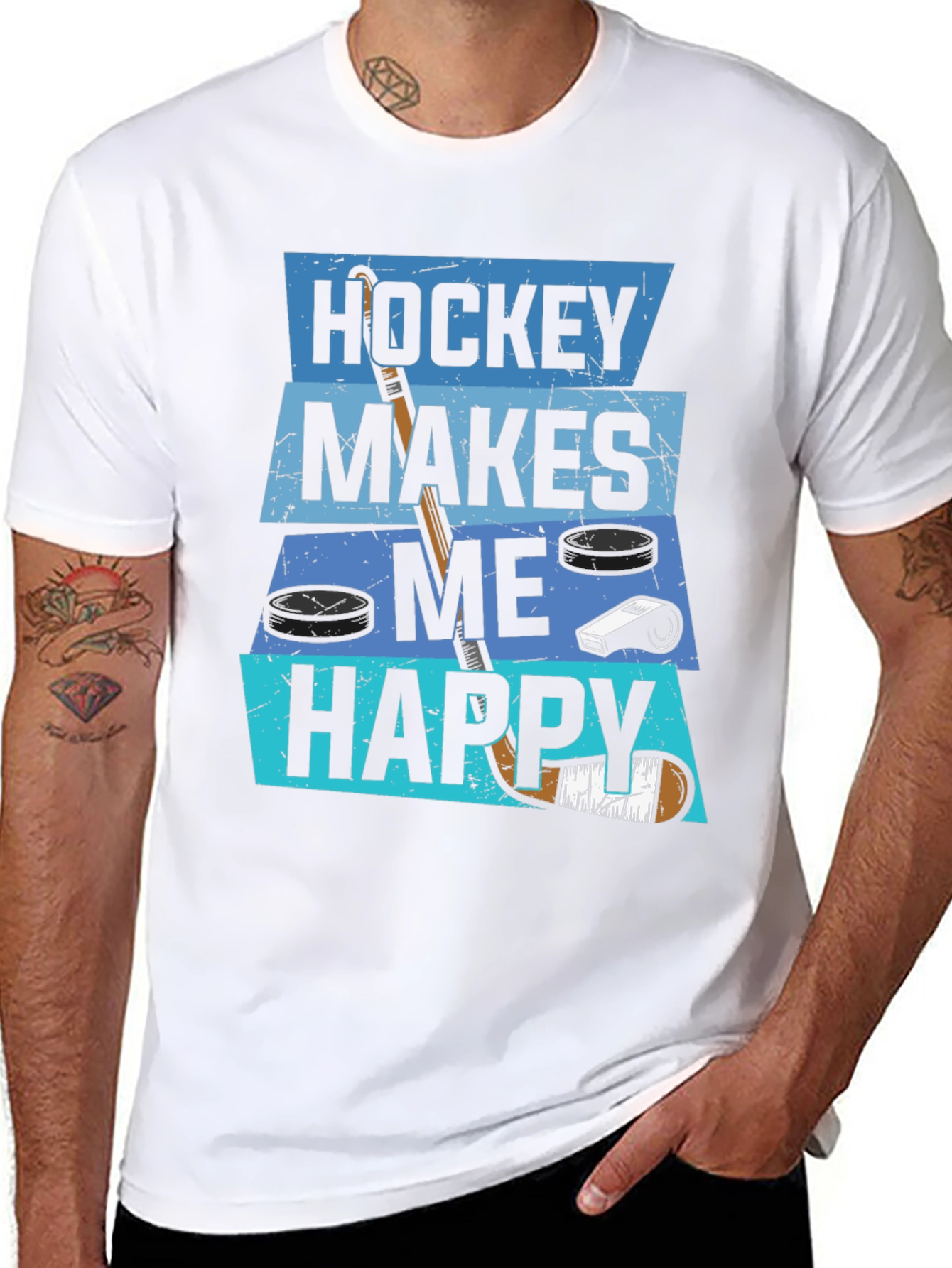 Hockey Makes Me Happy Graphic T-Shirt