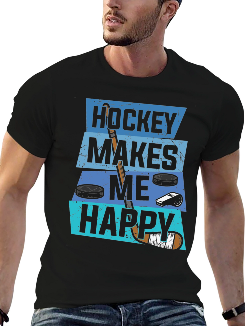 Hockey Makes Me Happy Graphic T-Shirt