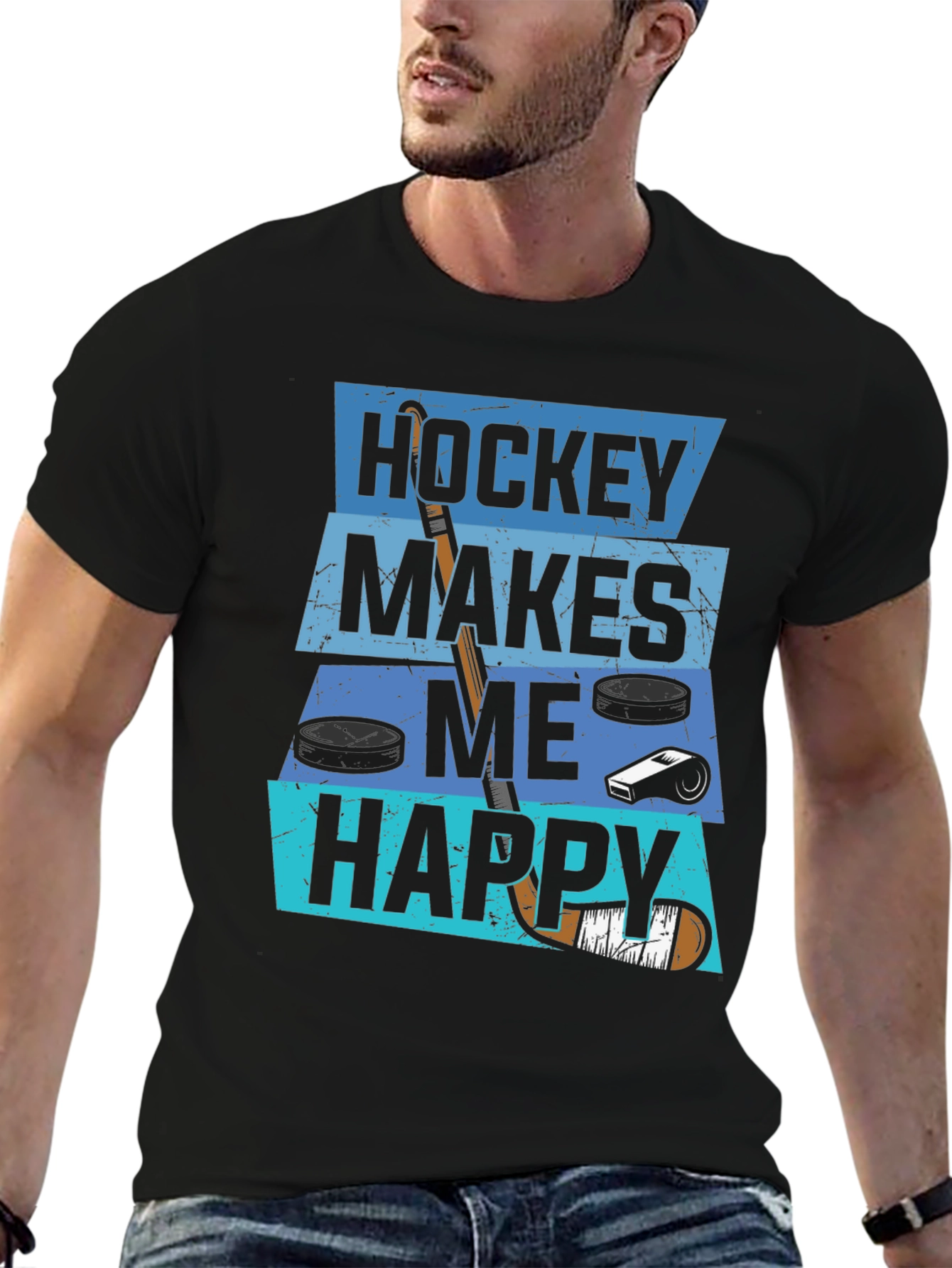 Hockey Makes Me Happy Graphic T-Shirt