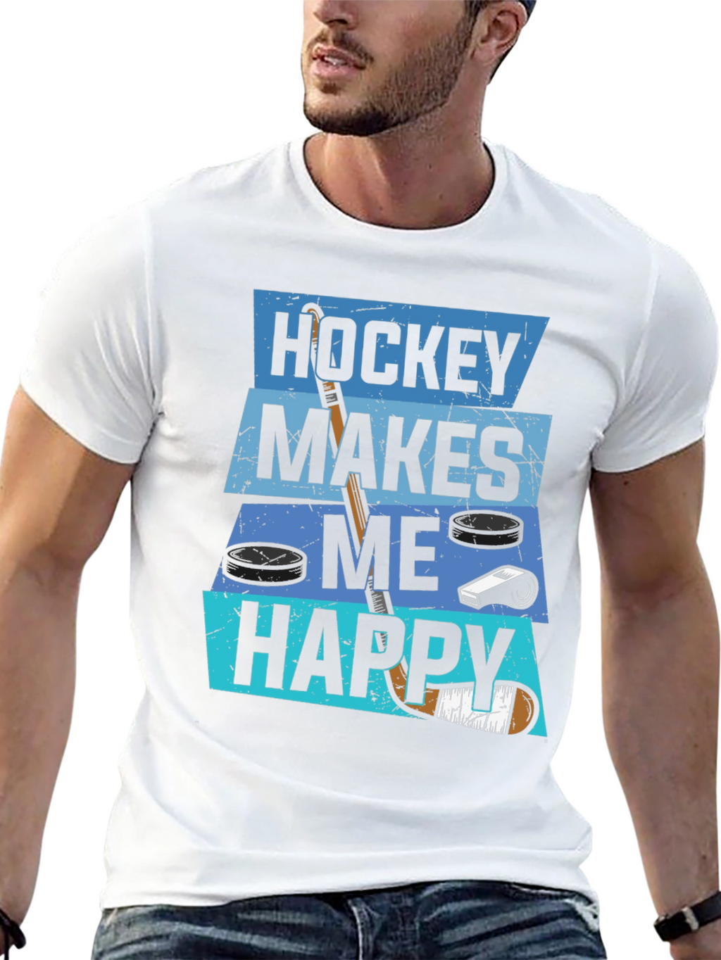 Hockey Makes Me Happy Graphic T-Shirt
