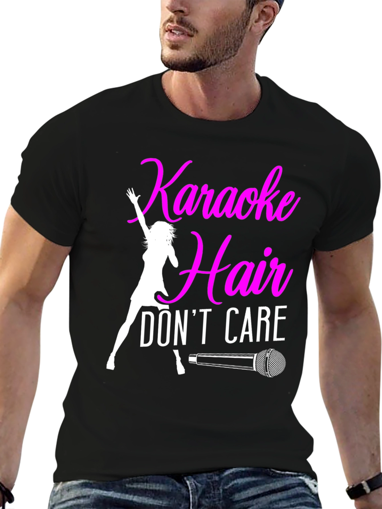 Karaoke Hair Dont Care Graphic Tee Shirt