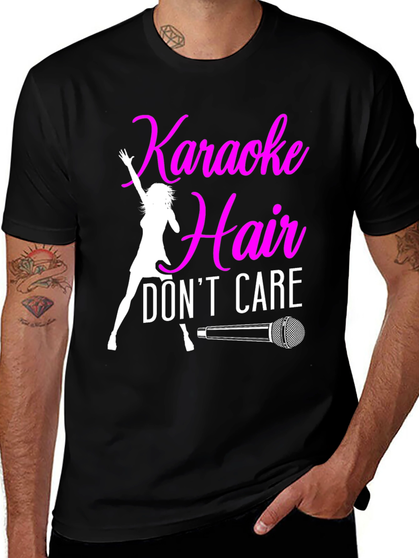 Karaoke Hair Dont Care Graphic Tee Shirt