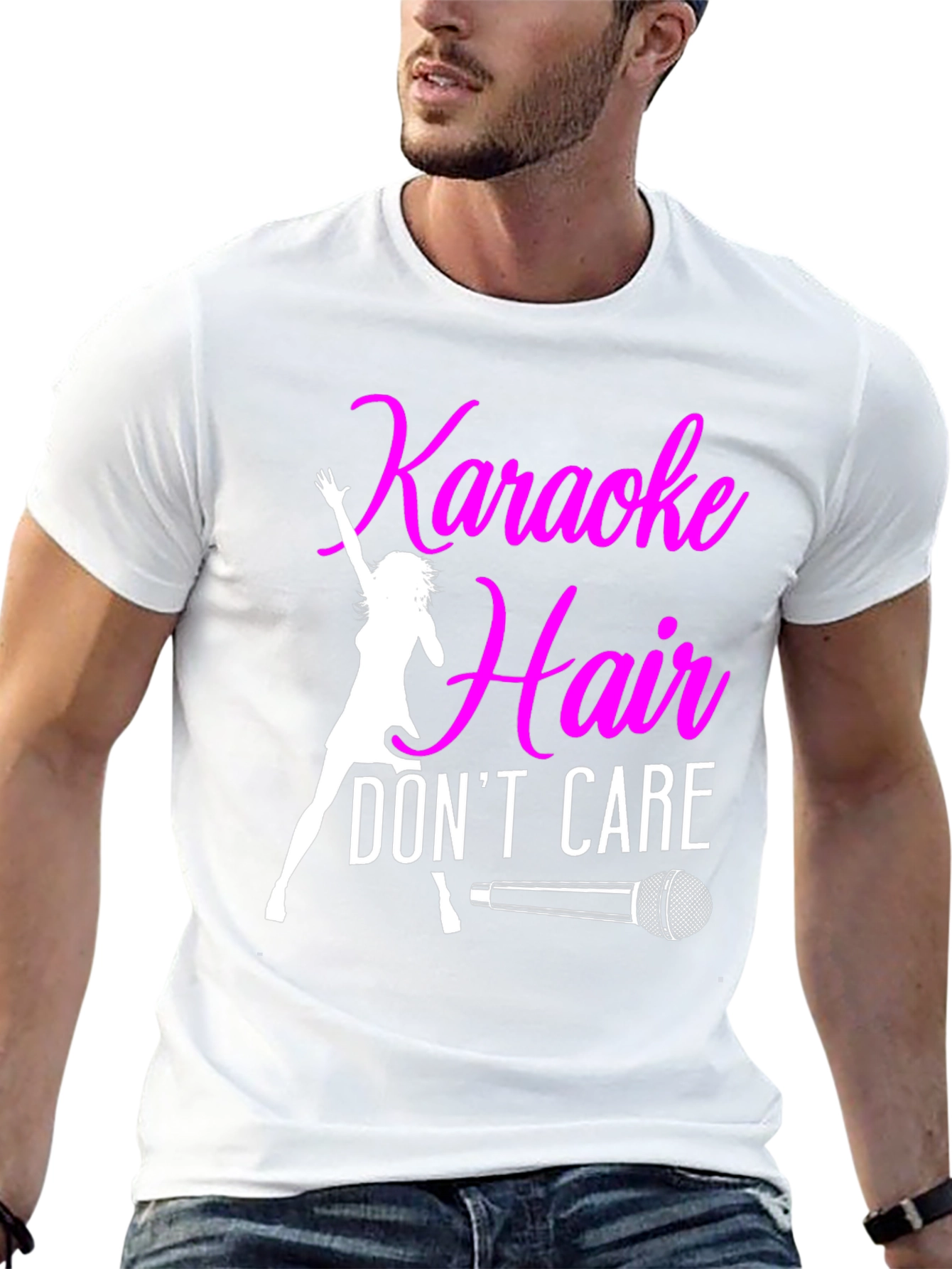 Karaoke Hair Dont Care Graphic Tee Shirt