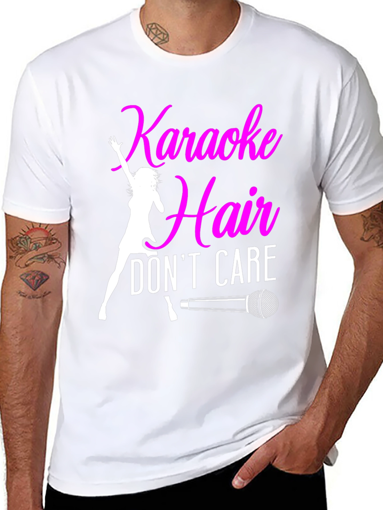 Karaoke Hair Dont Care Graphic Tee Shirt