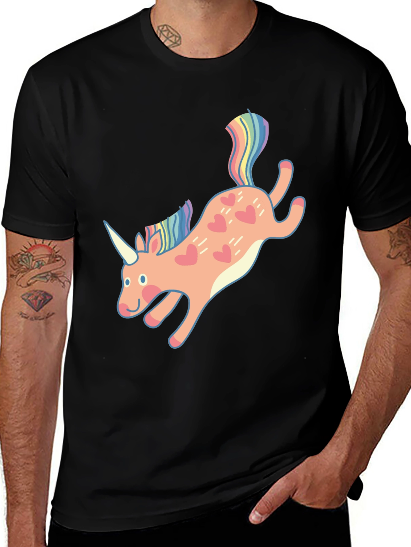 Unicorn Heart Print Black T-Shirt