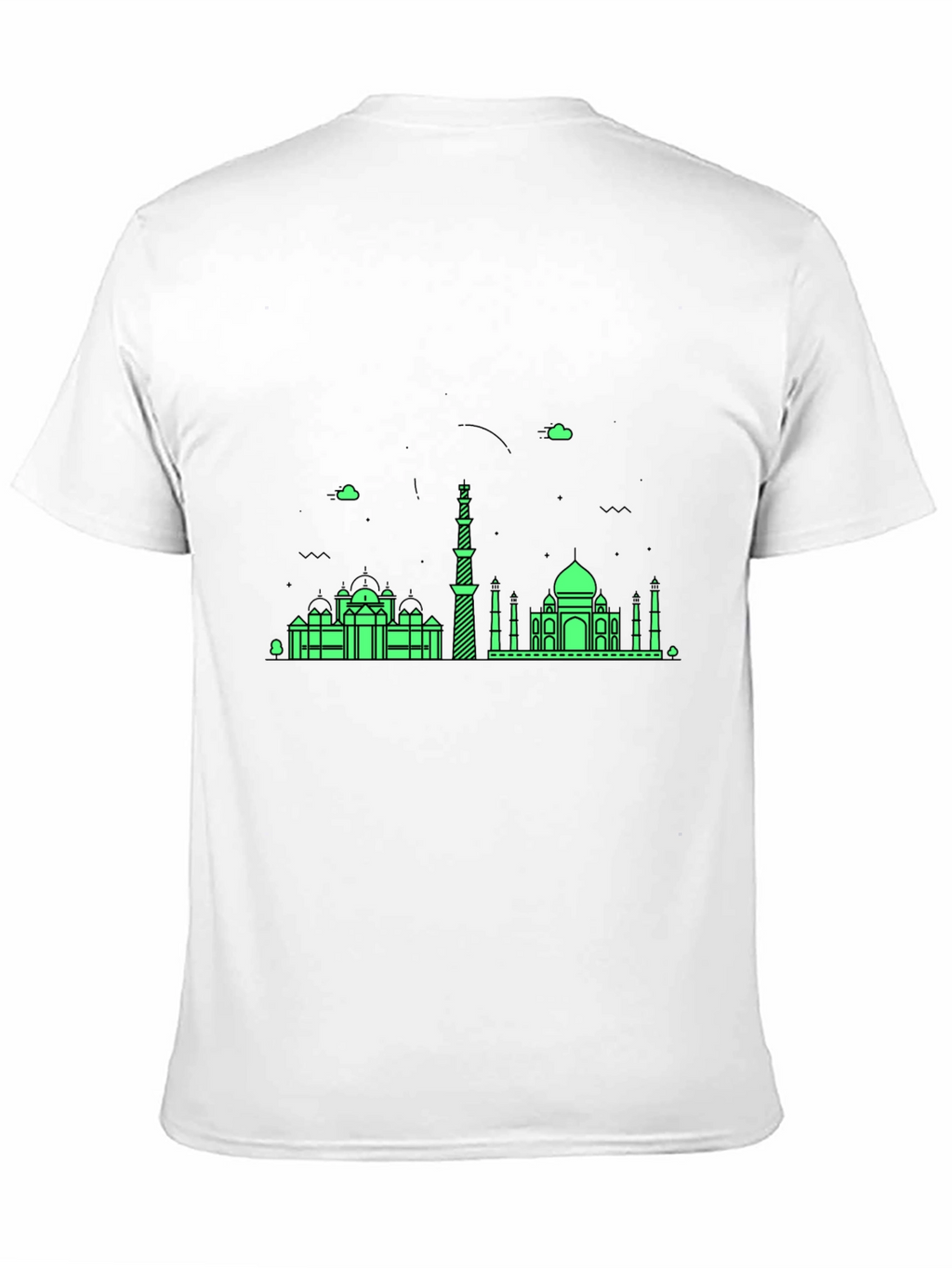 Black T-Shirt with Green City Skyline Design